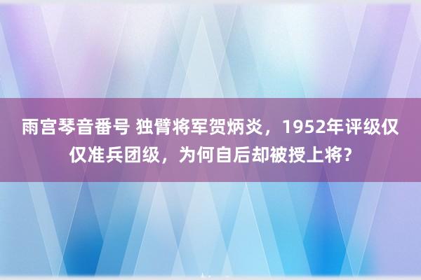 雨宫琴音番号 独臂将军贺炳炎，1952年评级仅仅准兵团级，为何自后却被授上将？