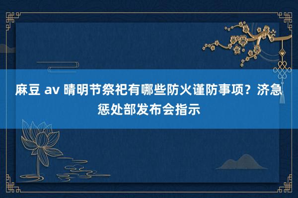 麻豆 av 晴明节祭祀有哪些防火谨防事项？济急惩处部发布会指示