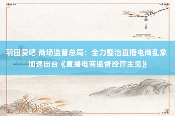 羽田爱吧 商场监管总局：全力整治直播电商乱象 加速出台《直播电商监督经管主见》